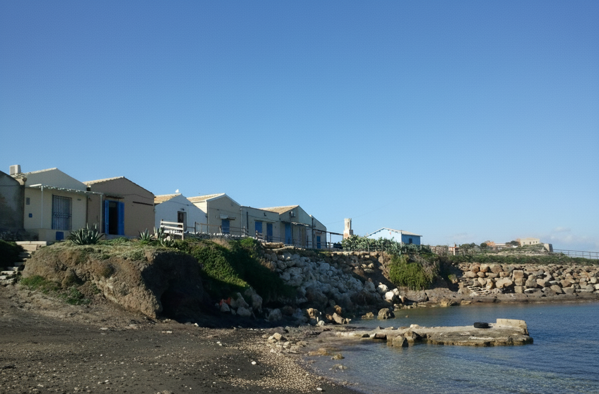 Le tipiche 'casuzze', piccole case colorate dei pescatori affacciate sul mare di Portopalo.